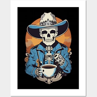 Sunset Cowboy Skeleton Posters and Art